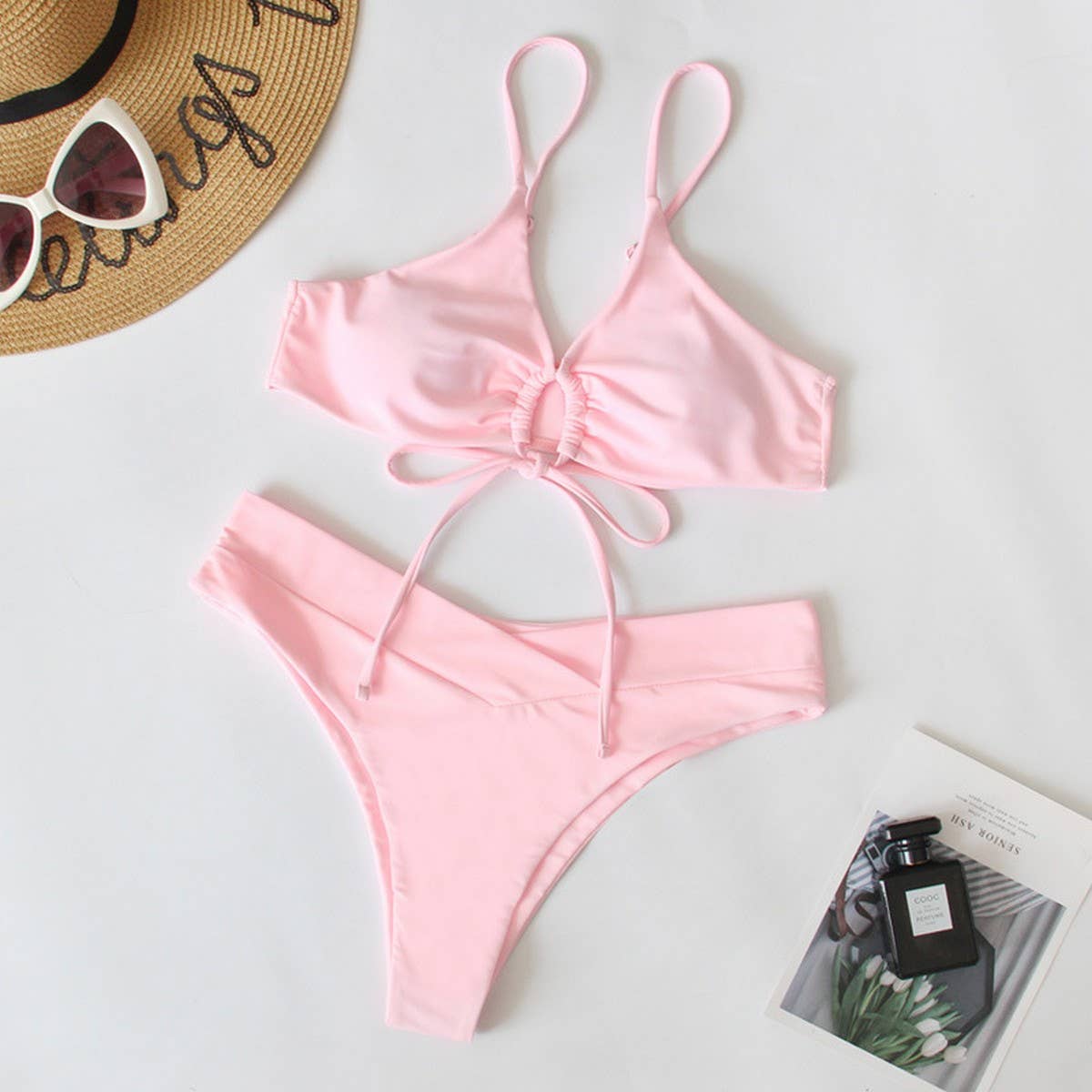 Women's Tie-Front Bikini - Multi-Color Sexy Swimwea