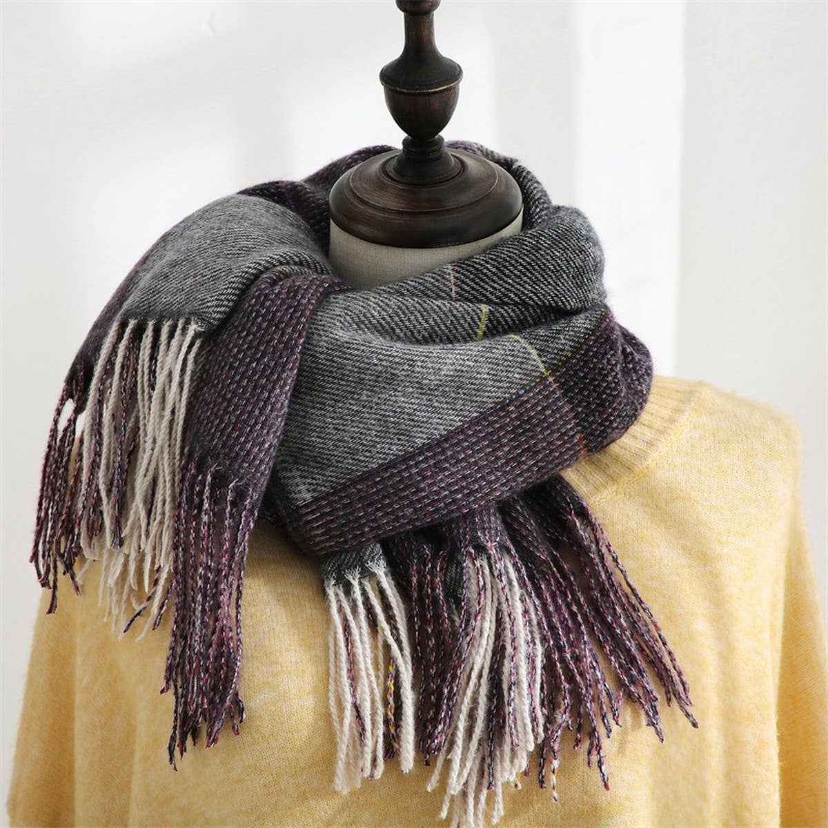 WOMEN FASHION LONG SHAWL BIG GRID SCARF