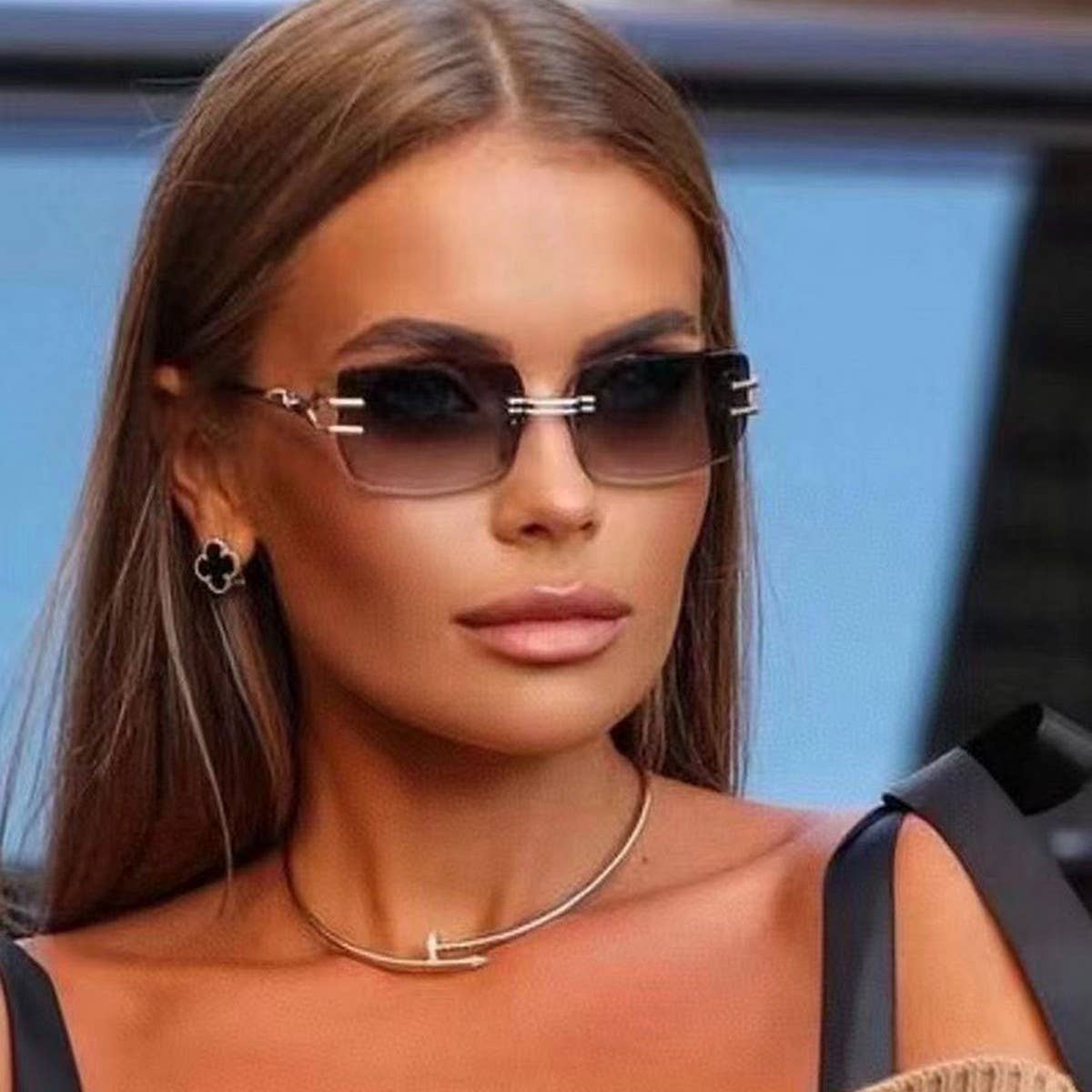 RIMLESS CUT SQUARE FRAME SUNGLASSES