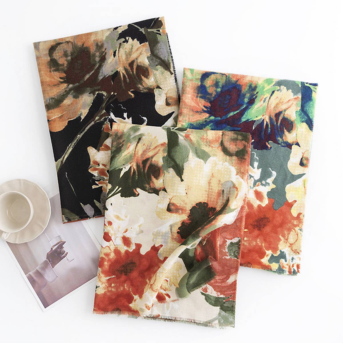 Elegant Floral Faux Cashmere Scarf-Warm Neck Wrap