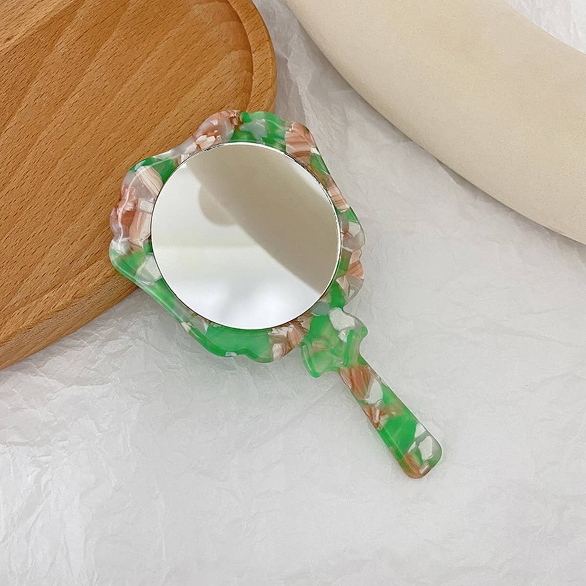Vintage Acetate Handheld Round Makeup Mirror