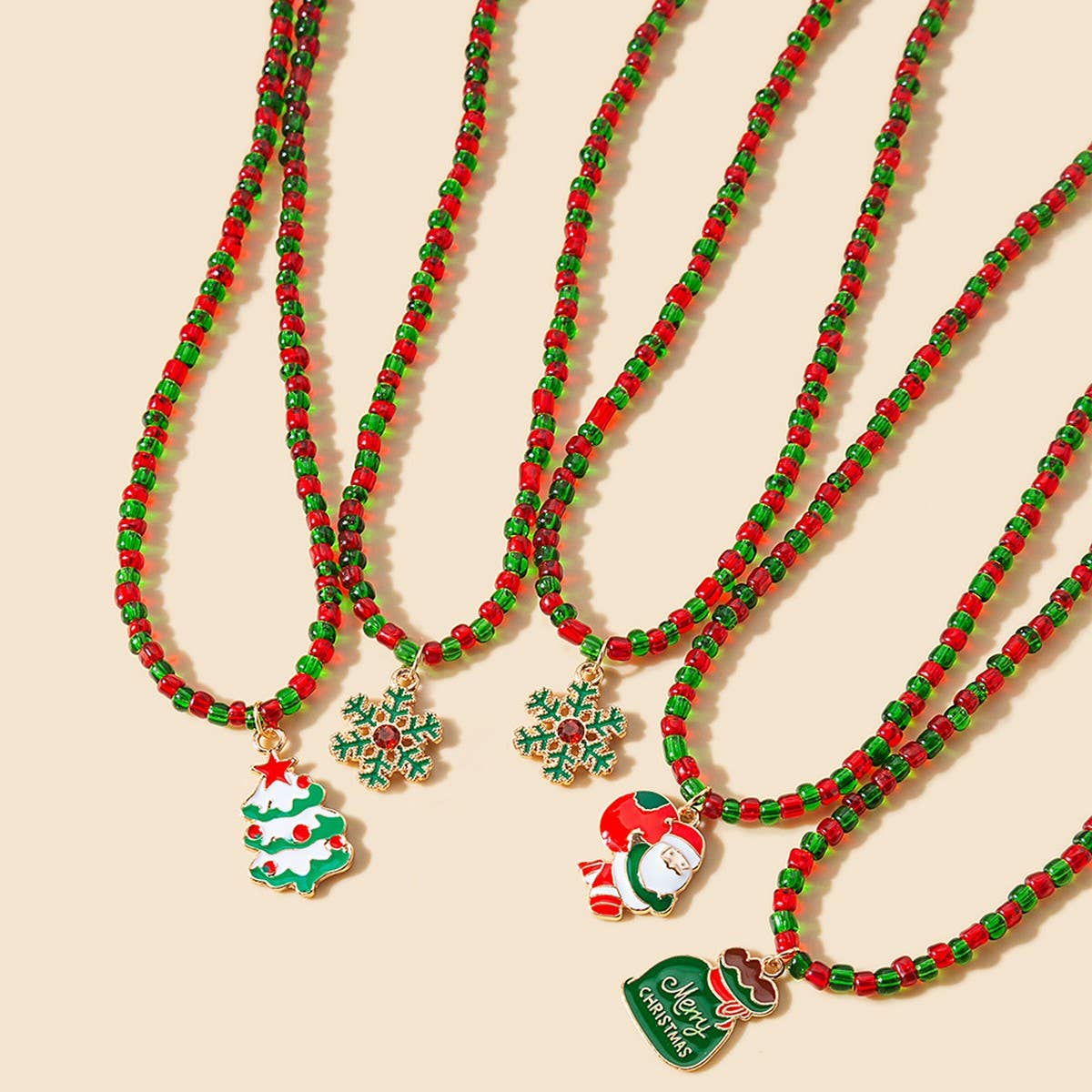 CHRISTMAS COLORBLOCK BEADED CARTOON EARRINGS