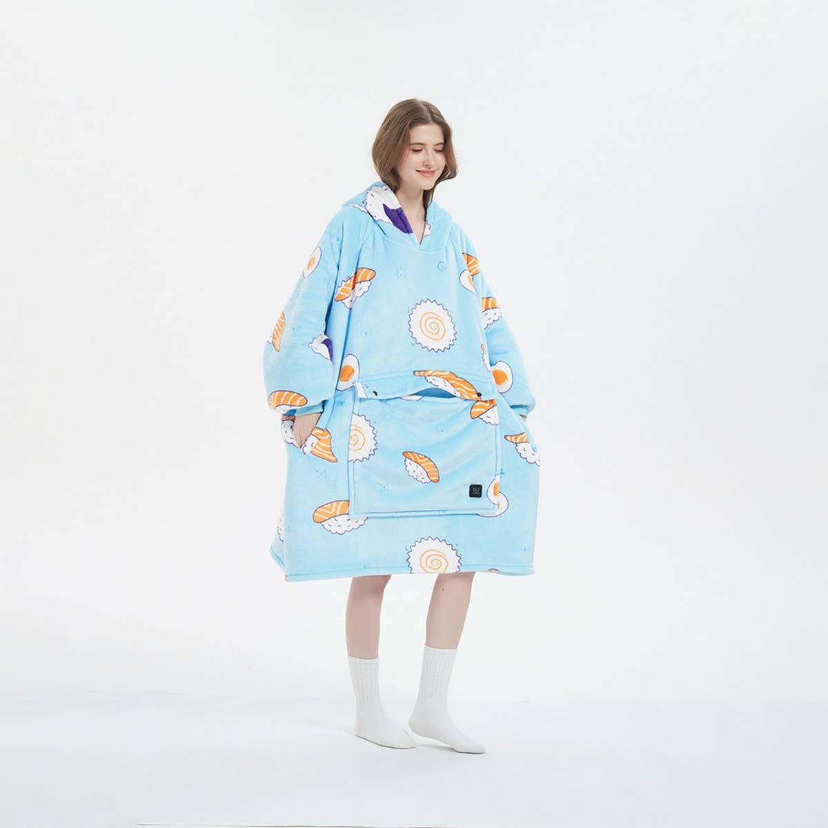 USB Heated Hoodie Blanket Double-Layer Flannel