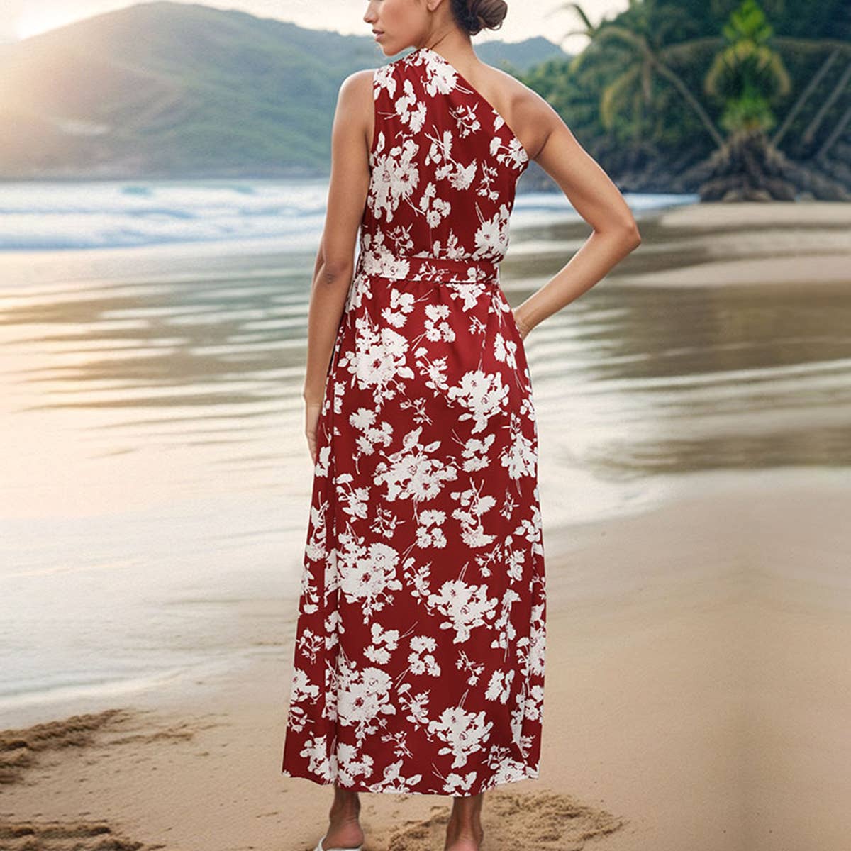 Floral print one-shoulder dress_CWDMD1517