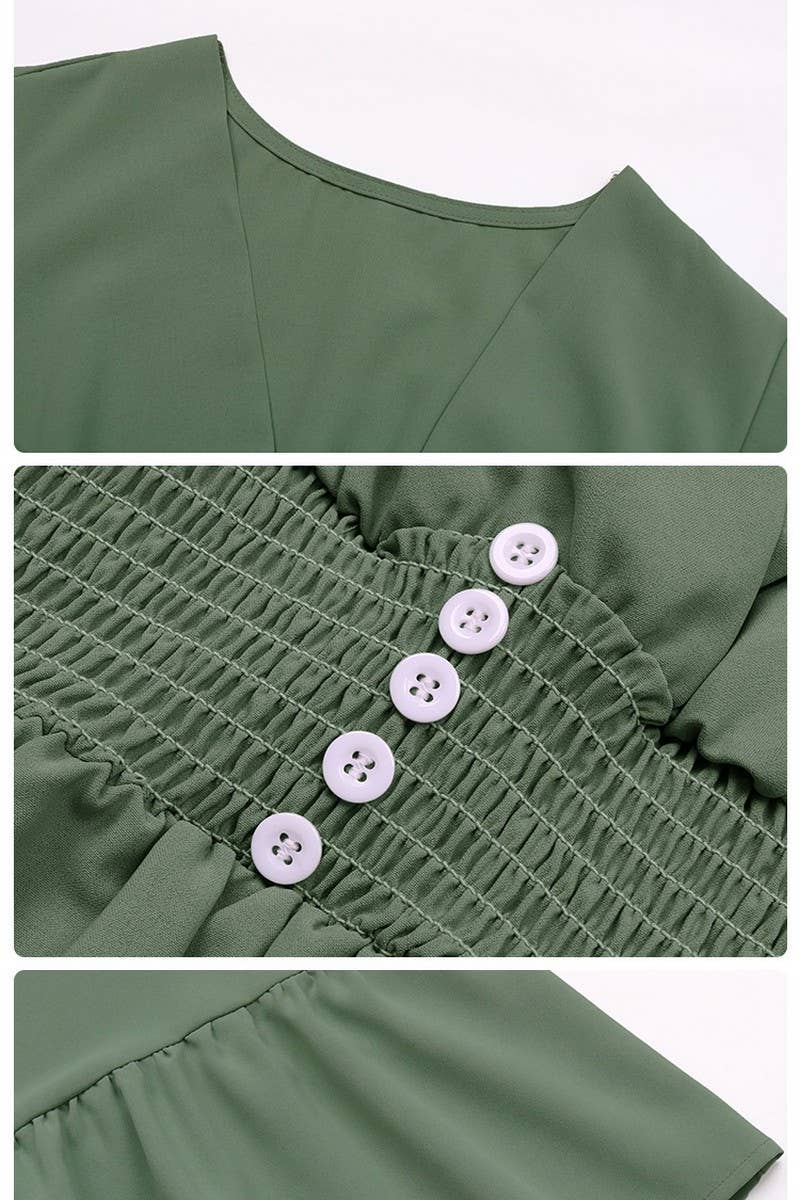 CWDMD4956_SUMMER LIGHT GREEN V-NECK RUFFLE HEM DRESS