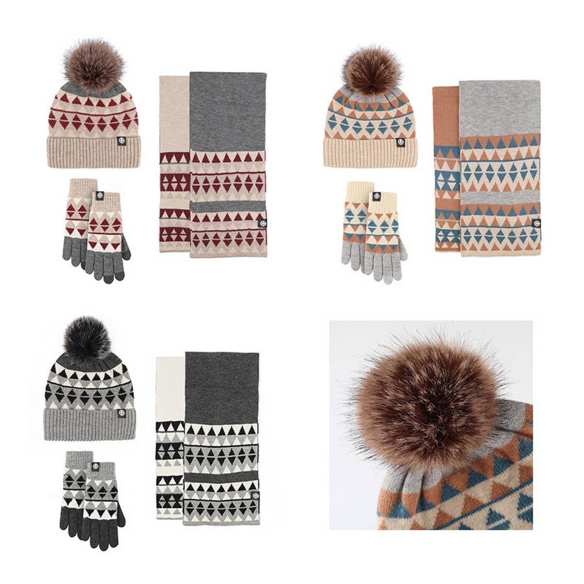 KNITTED GLOVES SCARF HAT WOOL THREE PIECE SET