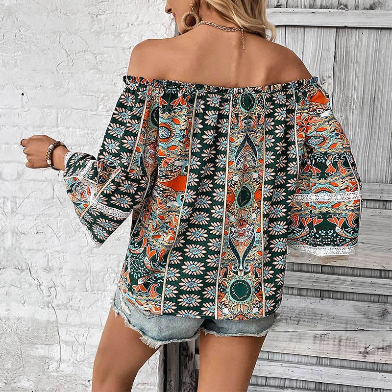 FLORAL PRINT BLOUSE WITH A LINE NECK