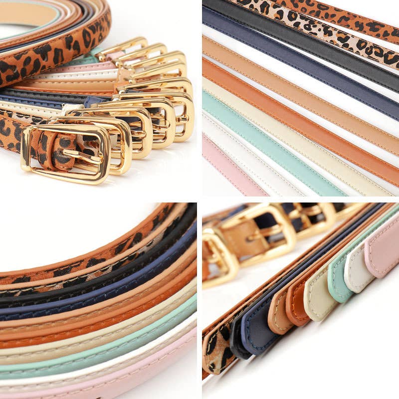 Versatile leopard print pin buckle denim belt