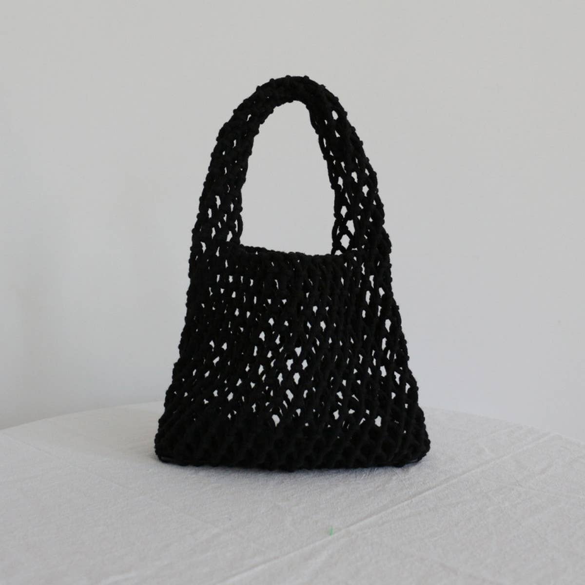 Small Cotton Rope Solid Beach Bags Totes With Mesh_CWAB1989