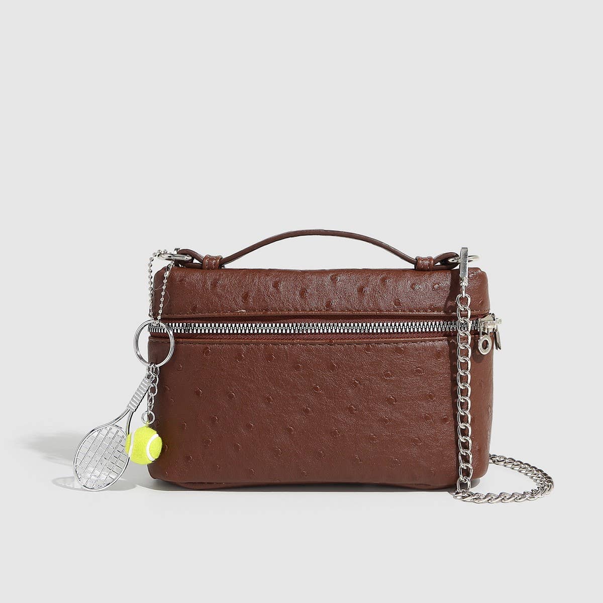 Racing Style Ostrich Grain Shoulder Bag_CWAB5724