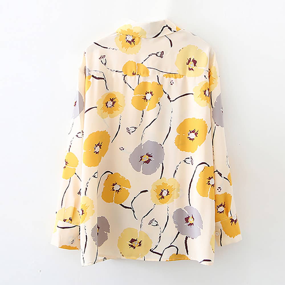 Floral vintage print loose long-sleeved shirt