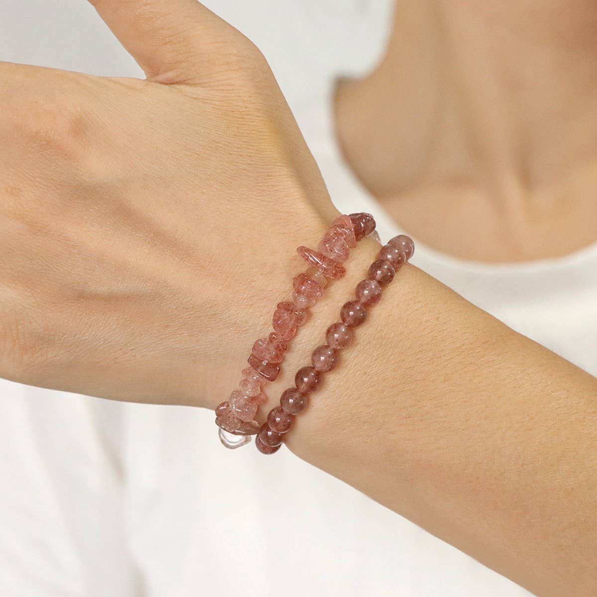 CWAJE4220_IRREGULAR GRAVEL BEADS 2-PIECE BEADED BRACELET