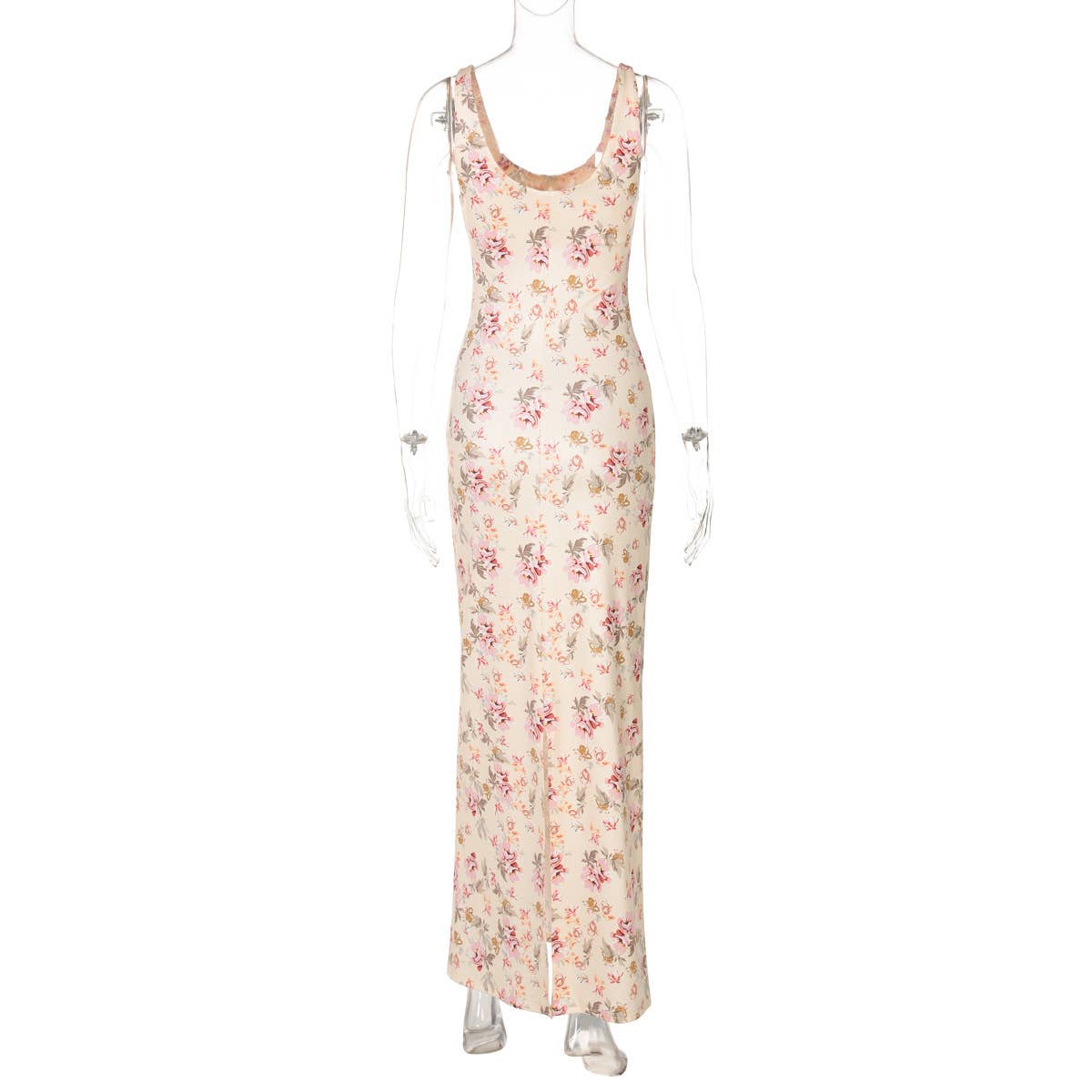 Floral U-Neck Slit Spaghetti Strap Dress
