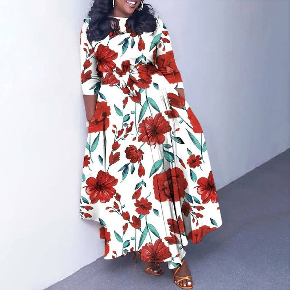 FASHIONABLE PRINTED LACE-UP OVERSIZED DRESS