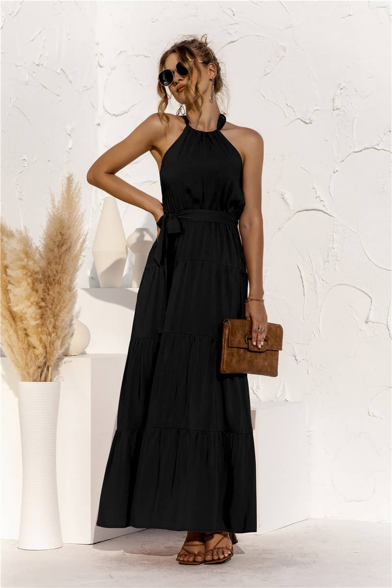 CWDMD4828_SUMMER HALTER NECK STRAPPY BACKLESS DRESS