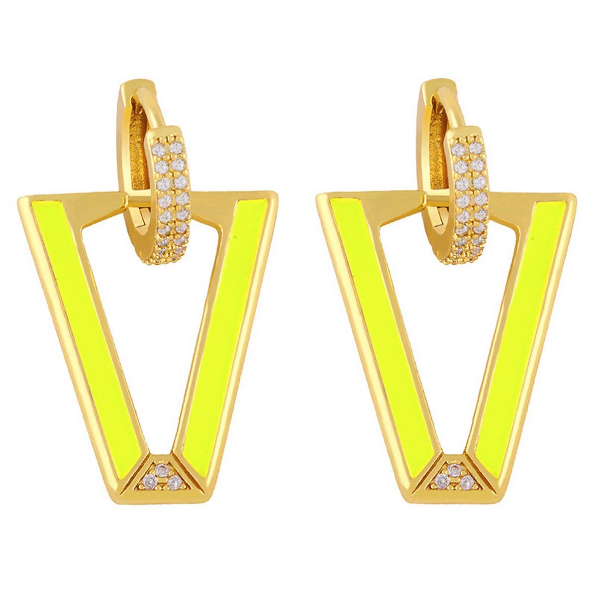 COLORFUL ZIRCON INVERTED TRIANGLE V SHAPED EARRING