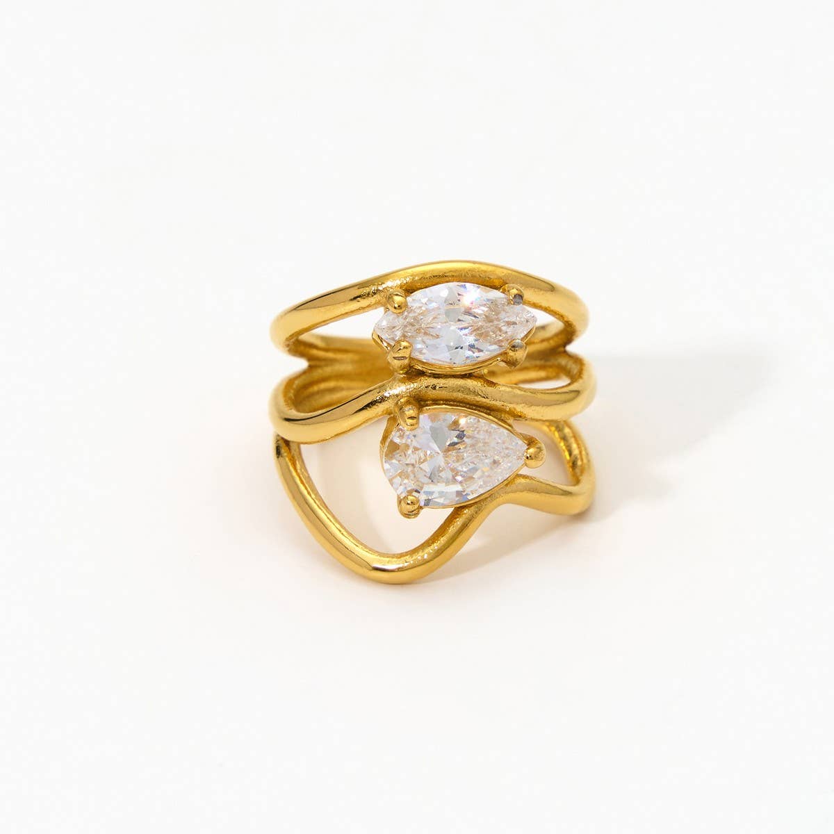 Designer Steel Ring with Zircon & Irregular Shape
