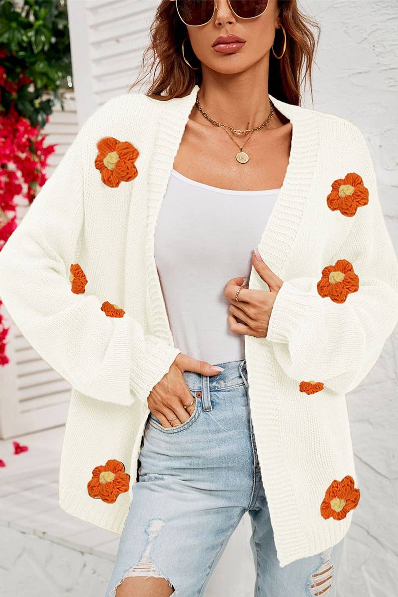 Flower cardigan lantern sleeve sweater coat
