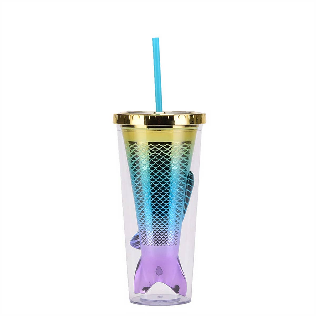 DOUBLE LAYER GRADIENT MERMAID TAIL WATER CUP