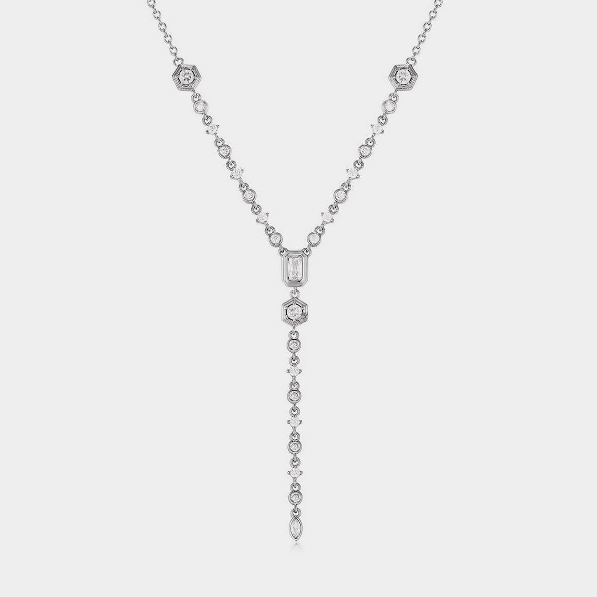 Zirconia Oval Round Pendant Necklace_CWMM5305
