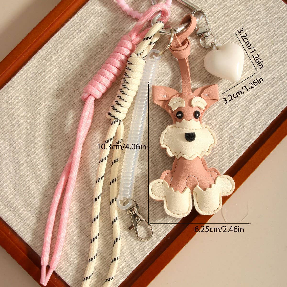 Cute Schnauzer PU Keychain with Heart & Braid