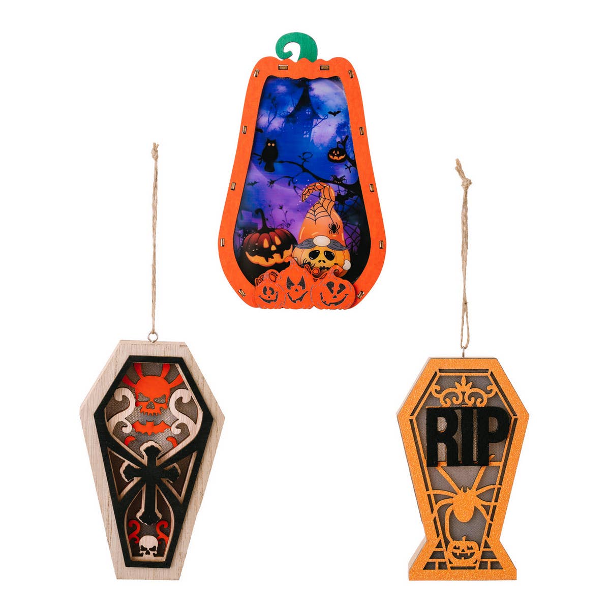 HALLOWEEN PUMPKIN PENDANT WITH LIGHT IN WOODEN BOX