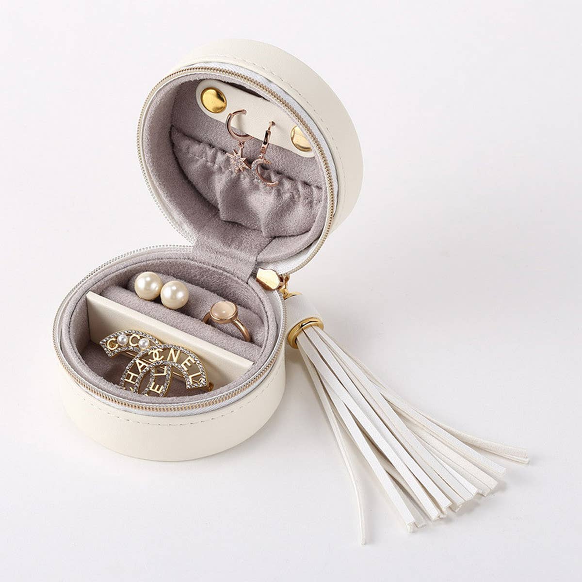 TASSEL ROUND ZIPPER EARRING JEWELRY BOX
