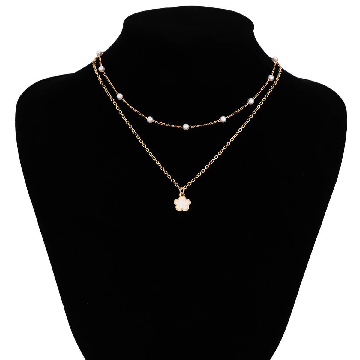 SIMPLE IMITATION PEARL BEADED FLOWER NECKLACE_CWAJE1133