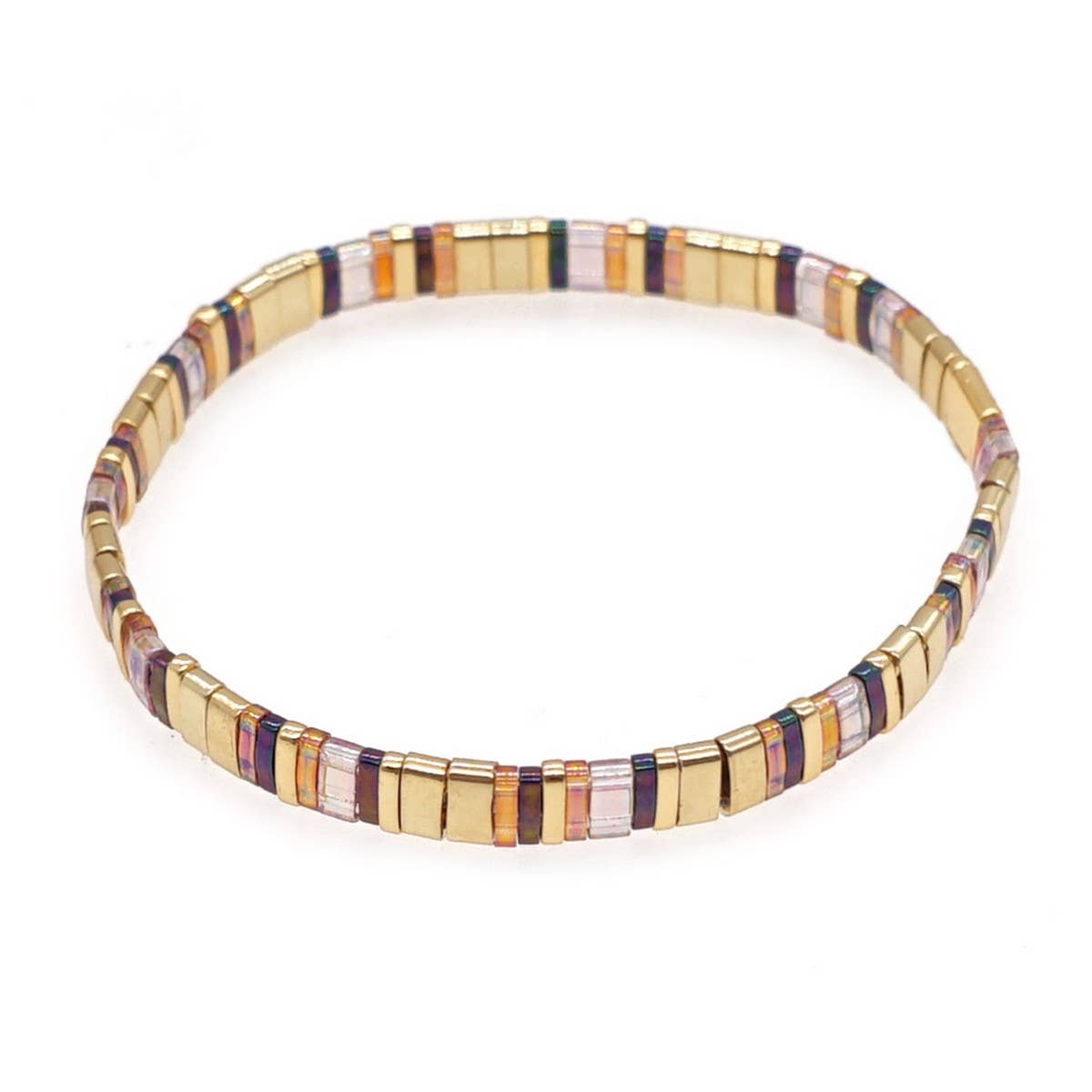 MULTI-LAYERED TILA BEADS BRAIDED GOLD BEAD BRACELET