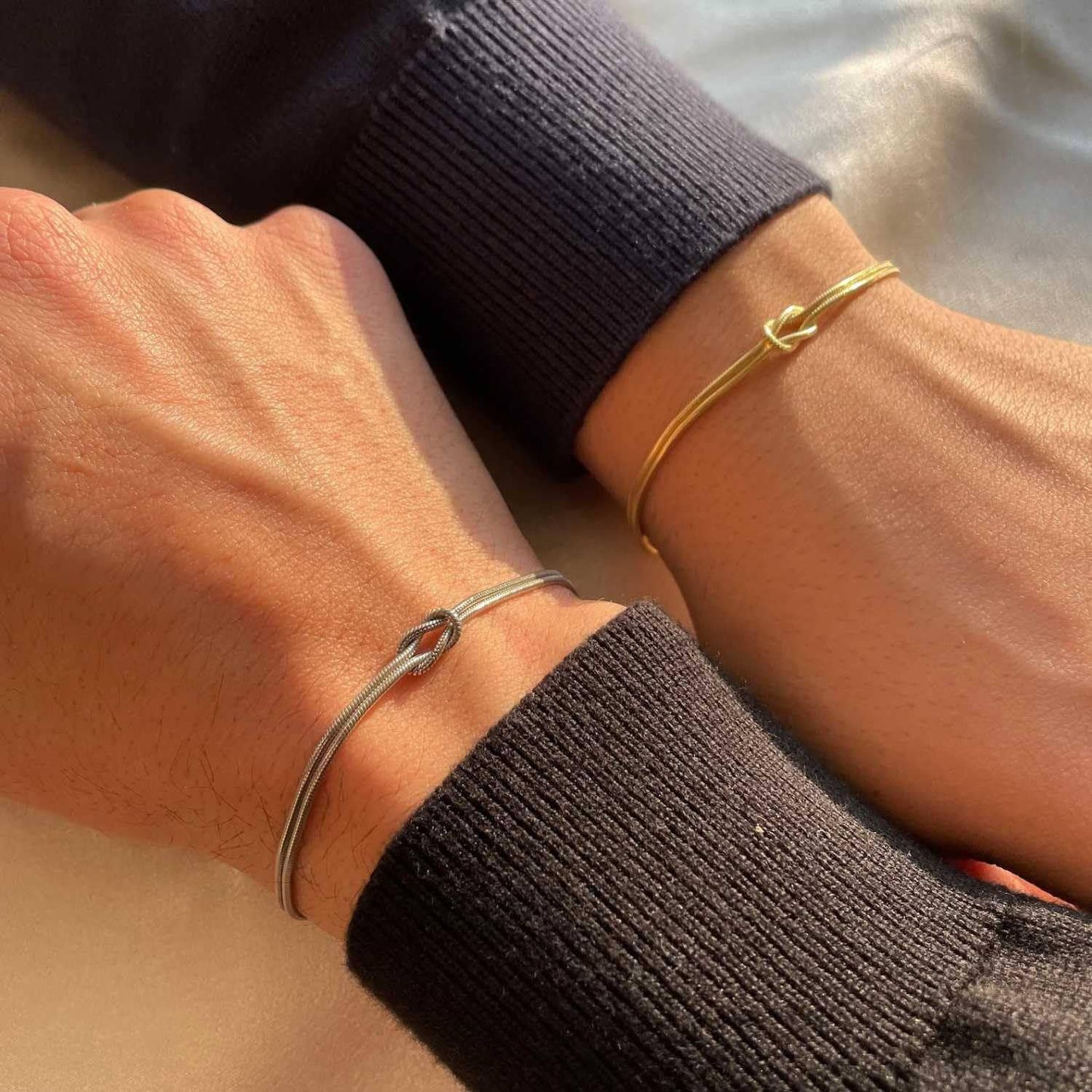 Brass love knot snake bone bracelet