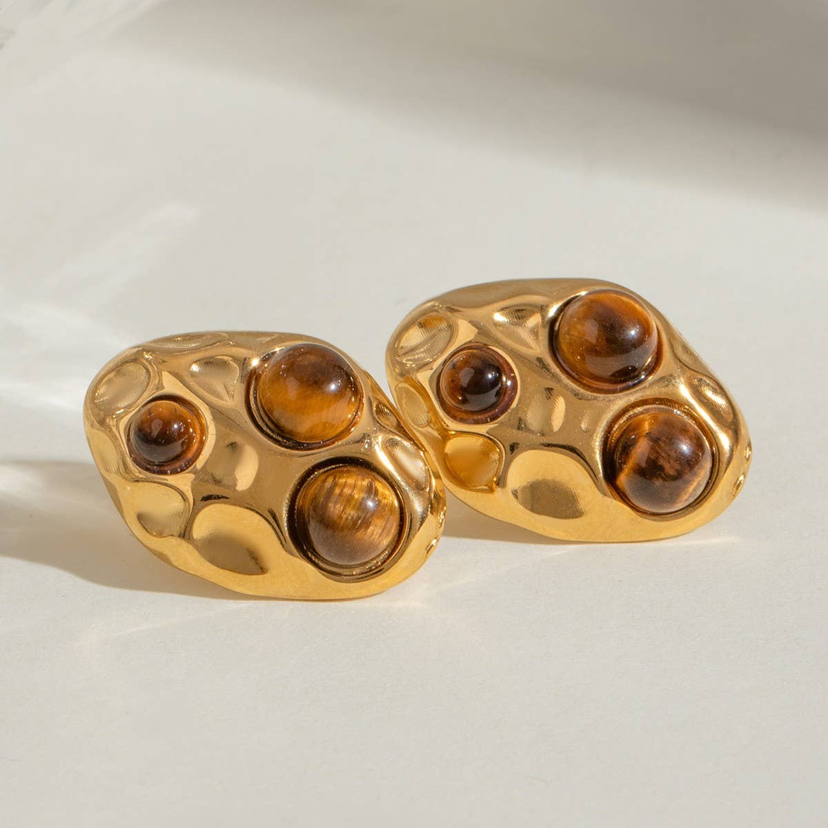 LUXURY STAINLESS STEEL NATURAL STONE EARRINGS