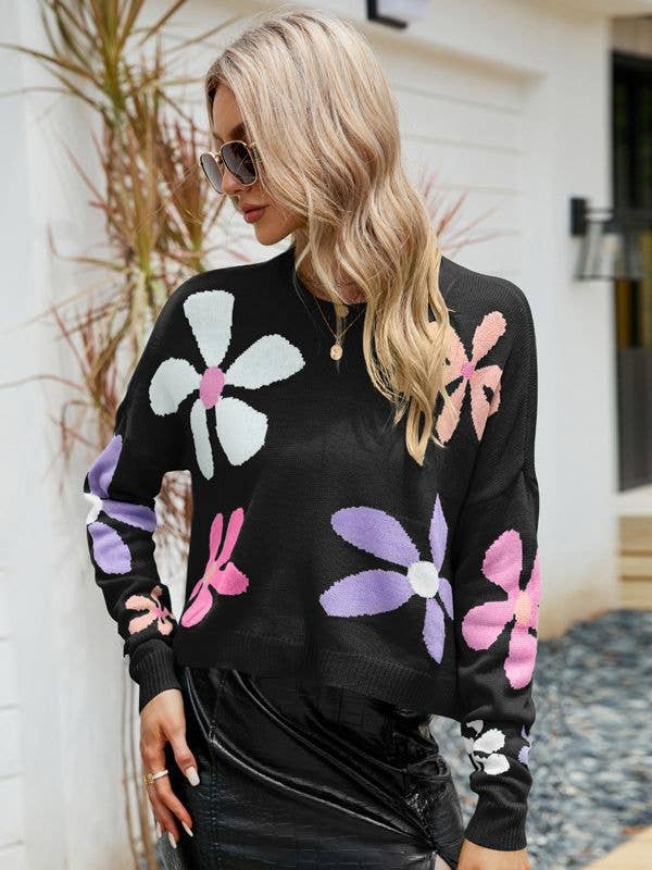FLOWER SWEET PULLOVER LOOSE LONG-SLEEVED SWEATER