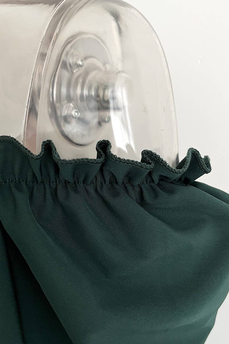 CWDMD4822_RUFFLED SQUARE NECK TRUMPET SLEEVE SWING DRESS