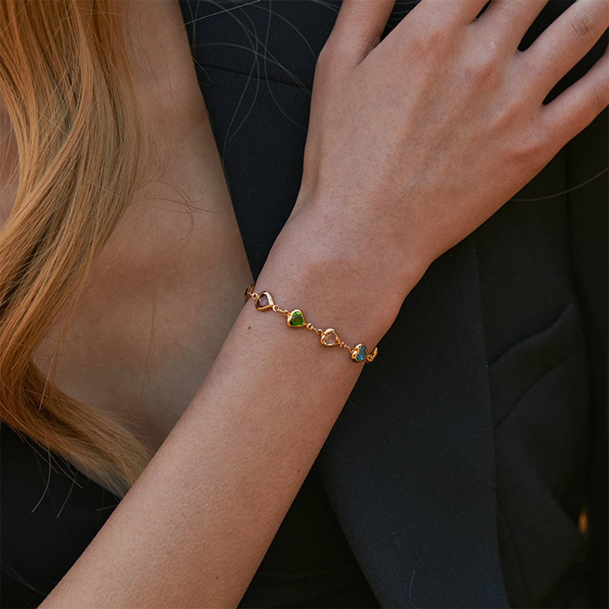 Candy-colored glass diamond beaded bracelet