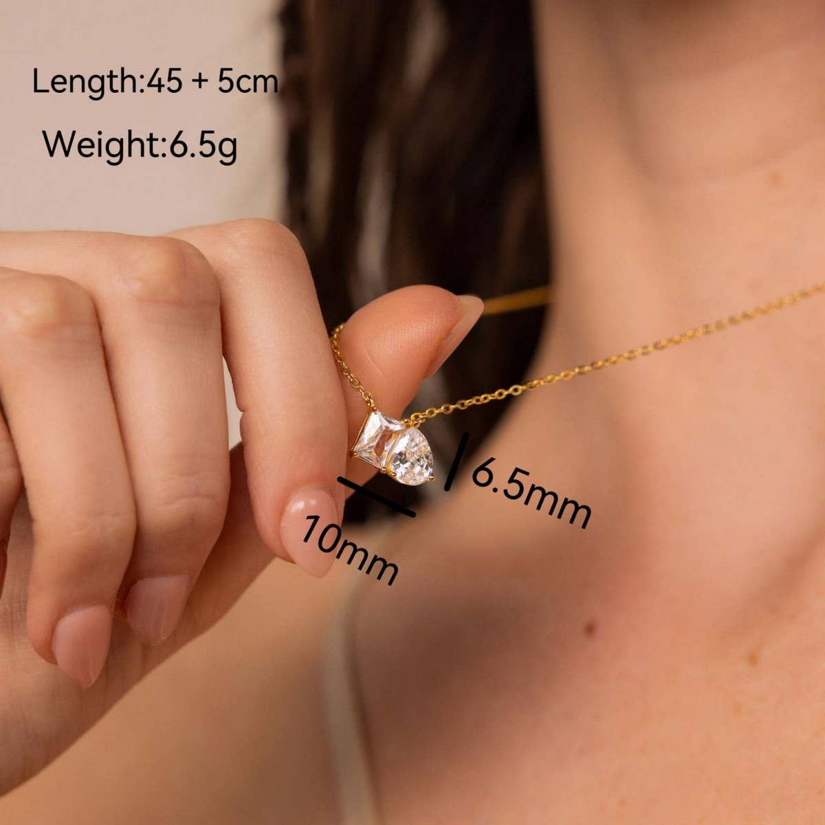 Vintage 18k gold-plated square zircon necklace