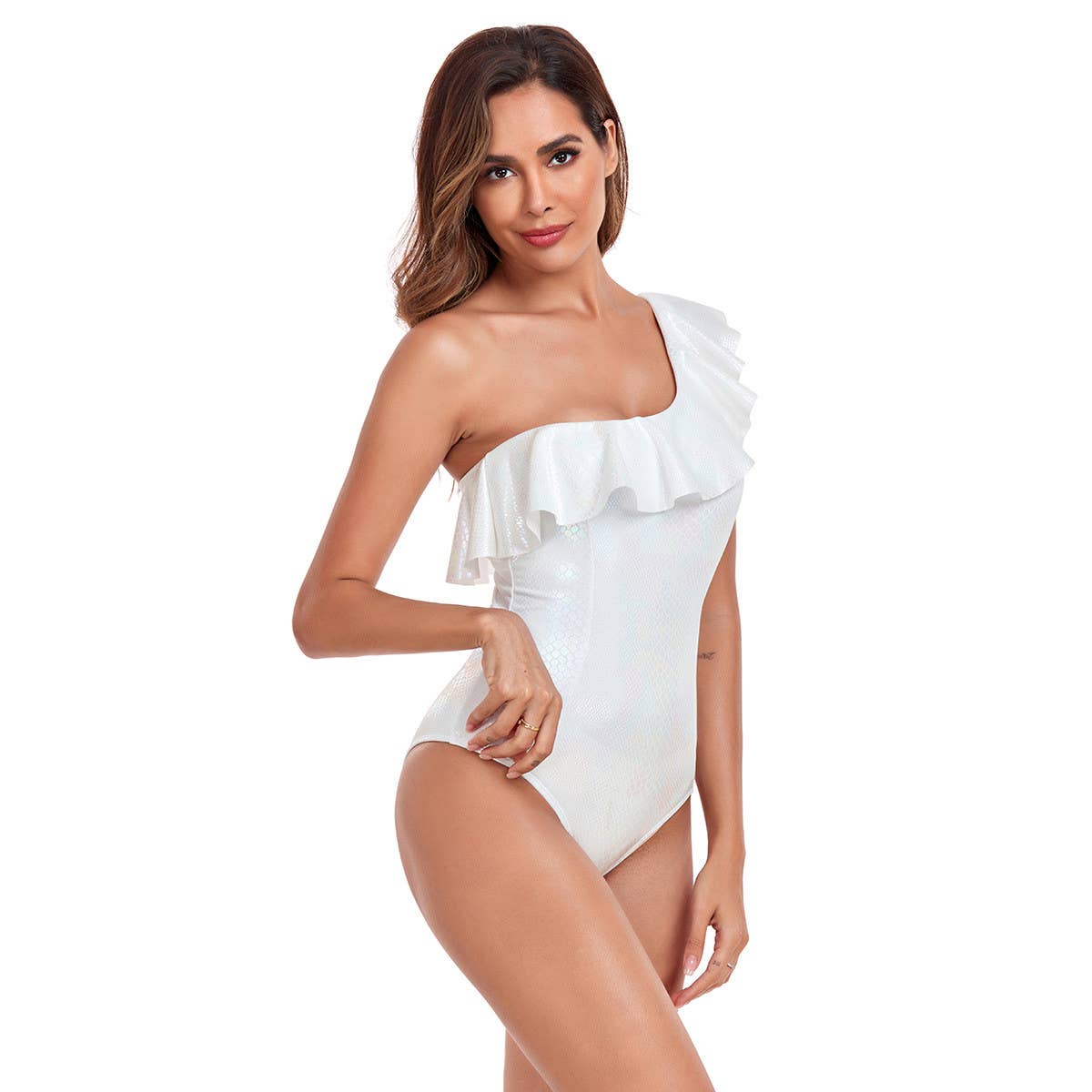 SNAKESKIN ONE-SHOULDER SWIMSUIT_CWMW0303
