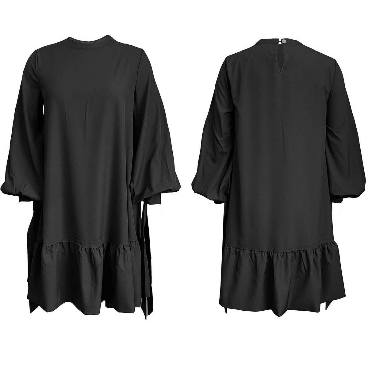 LOOSE SOLID COLOR PUFF SLEEVES PLUS SIZE DRESS