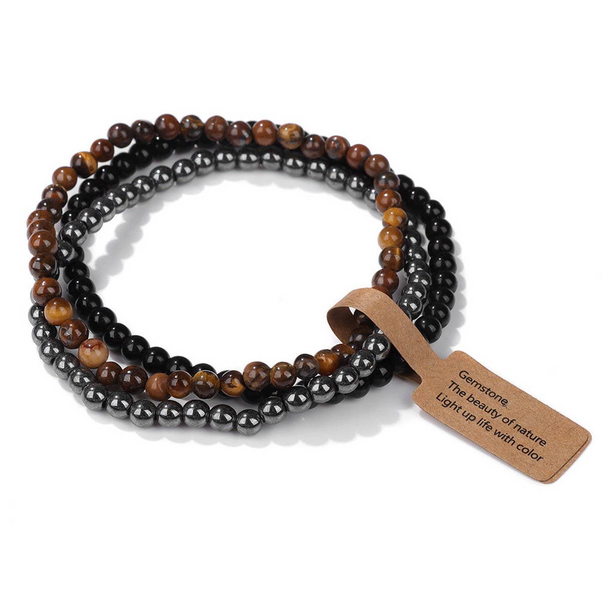 CWAJE4219_VINTAGE NATURAL STONE 4MM BEAD SET BRACELET