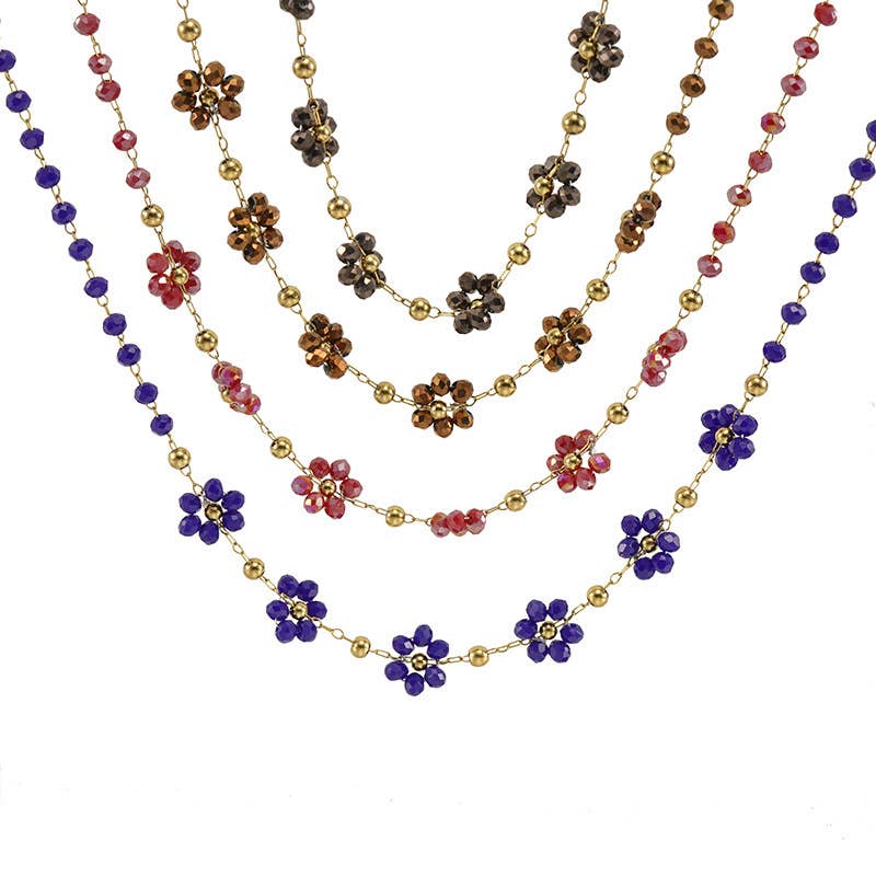 18K stainless steel small fresh crystal flower necklace