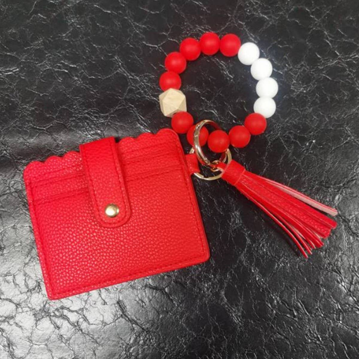 Leopard Print PU Wallet with Beaded Keychain_CWAB4931