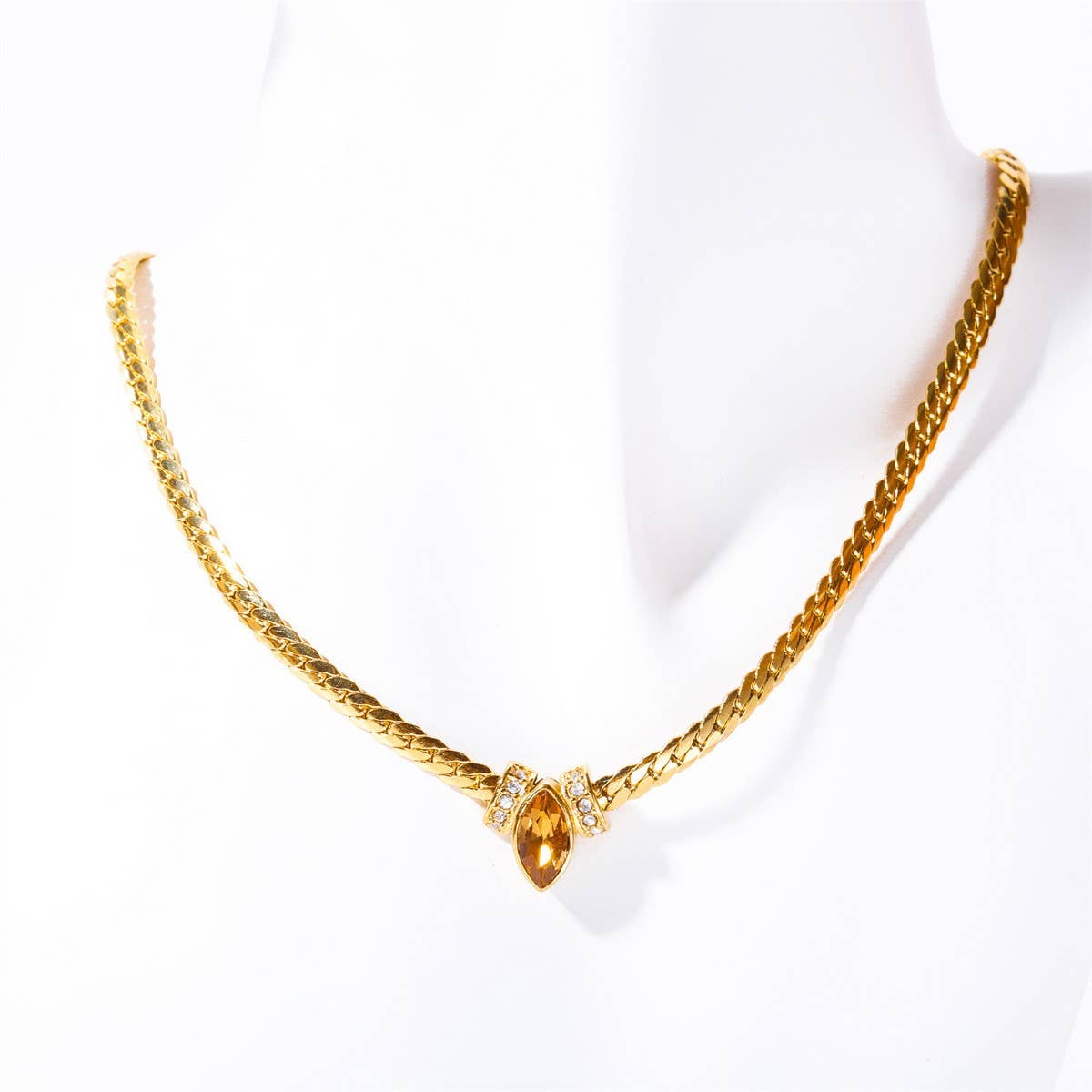 Stainless Steel Marquis Eye Zirconia Necklace_CWMM5581