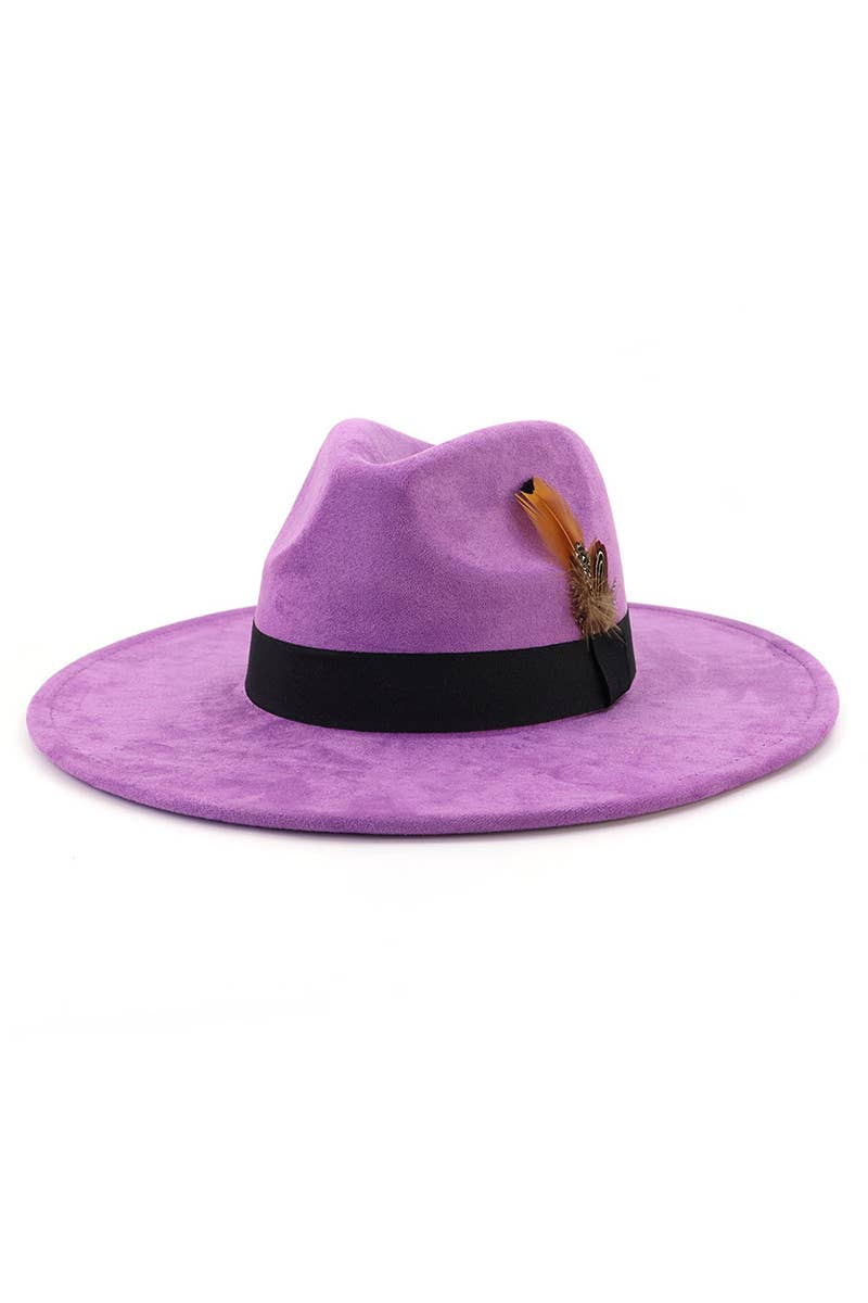 WOMEN WARM FEATHER DECORATIVE BELT PANAMA HAT_CWAH0676