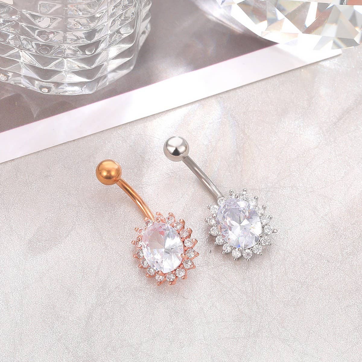 Copper Sunflower Gear CZ Belly Ring for Women