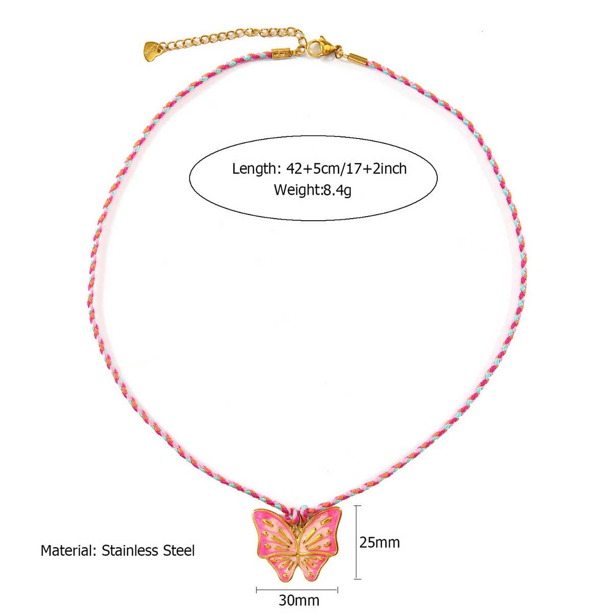 Colorful Rope Necklace with Butterfly Charm