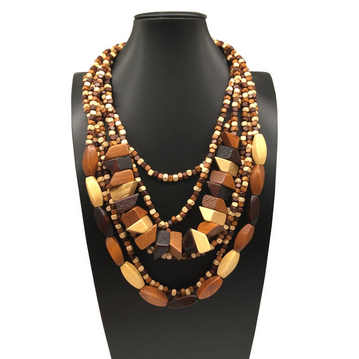 COLORFUL WOODEN MULTI-LAYERED LONG NECKLACE