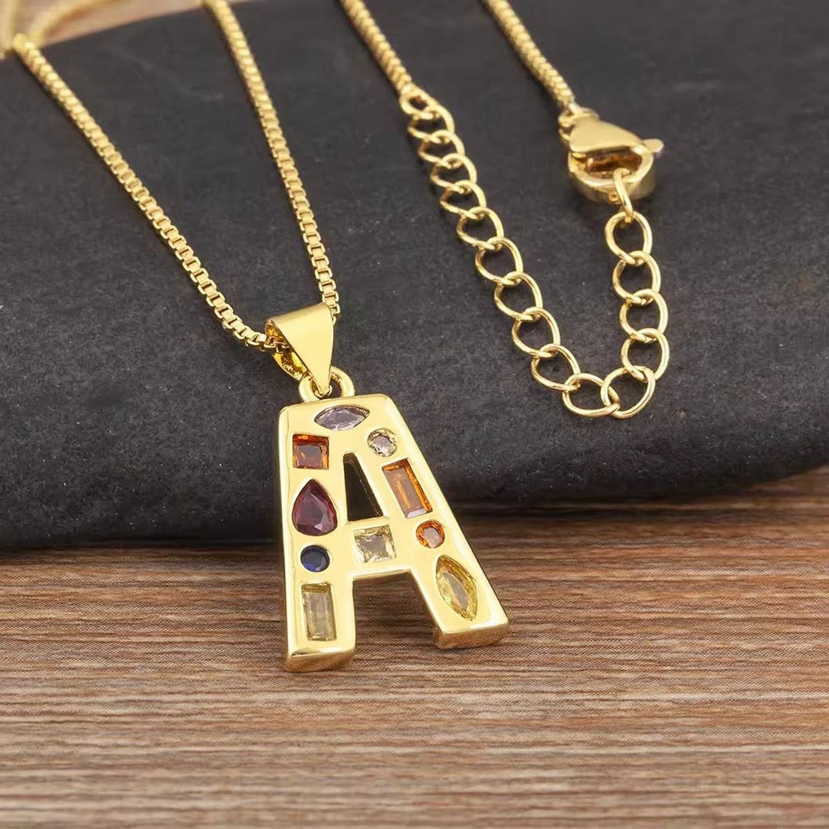 26 Letters Copper Zirconia Pendant Necklace_CWMM5873