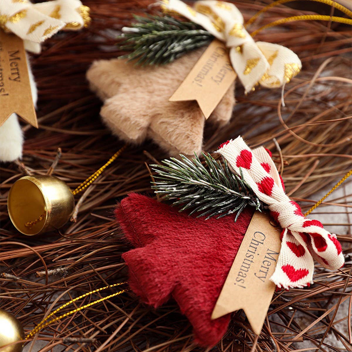 Plush Metal Bell Christmas Tree Hanging Ornament_CWMM9751