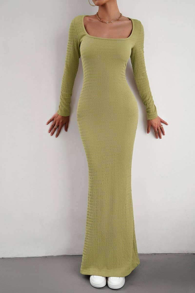 CWDMD4832_SLIM FIT SQUARE NECK LONG SLEEVE KNIT DRESS
