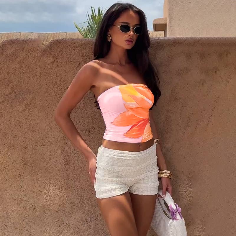Floral Strapless Slim Fit Crop Top