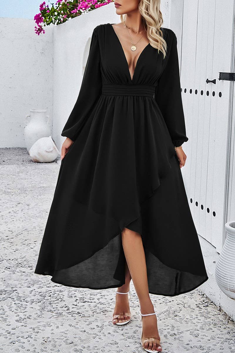 CWDMD4831_SPRING AND AUTUMN SLIM WAIST DRESS WITH SEXY SWING